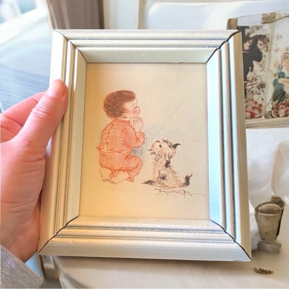 VINTAGE Prints - Little Girl & Boy Saying Bedtime Prayers - Nursery - Picture 3 of 8